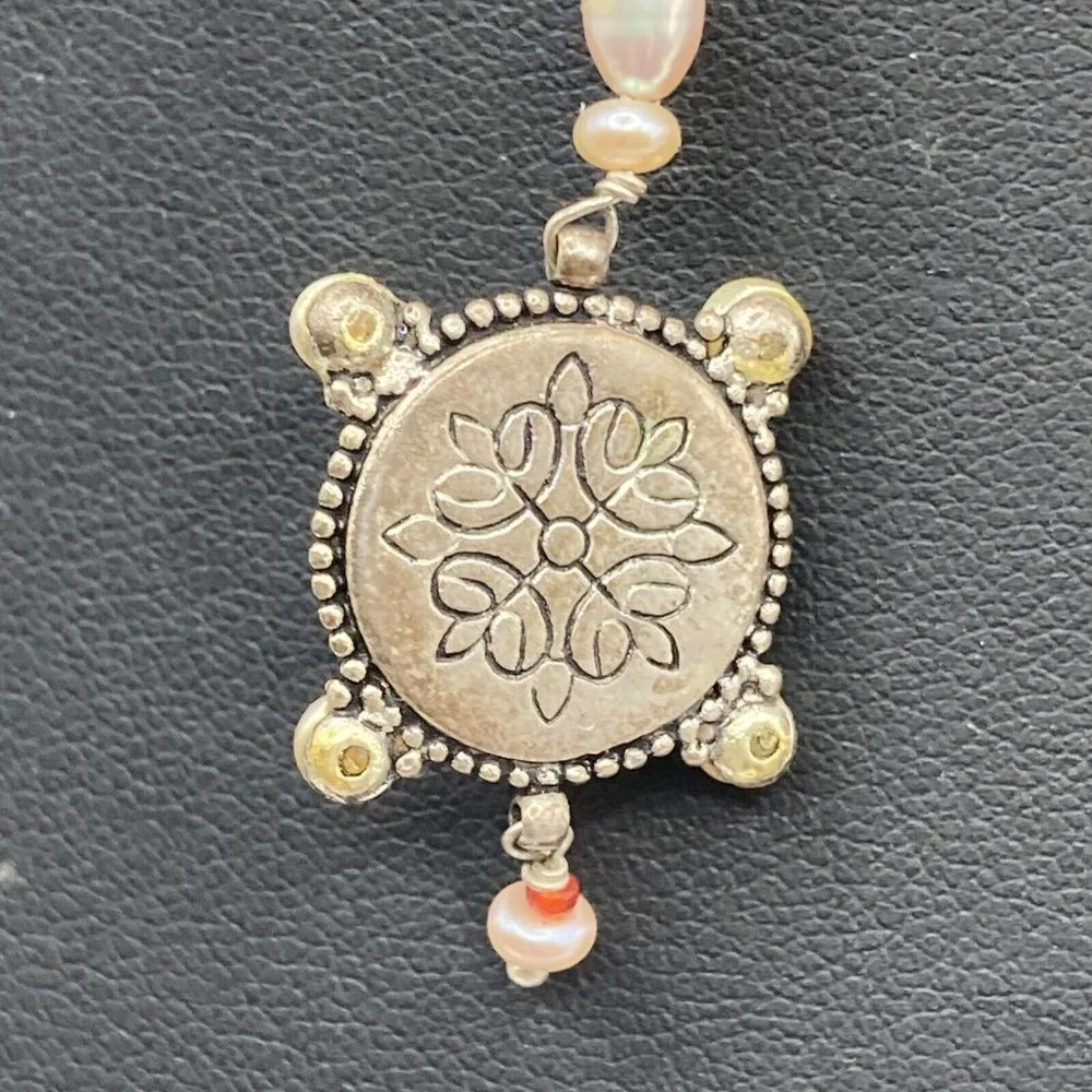 Unique Signed SATELLITE Bead Ball Chain Artisan Pearl Handcrafted 18” Necklace‎