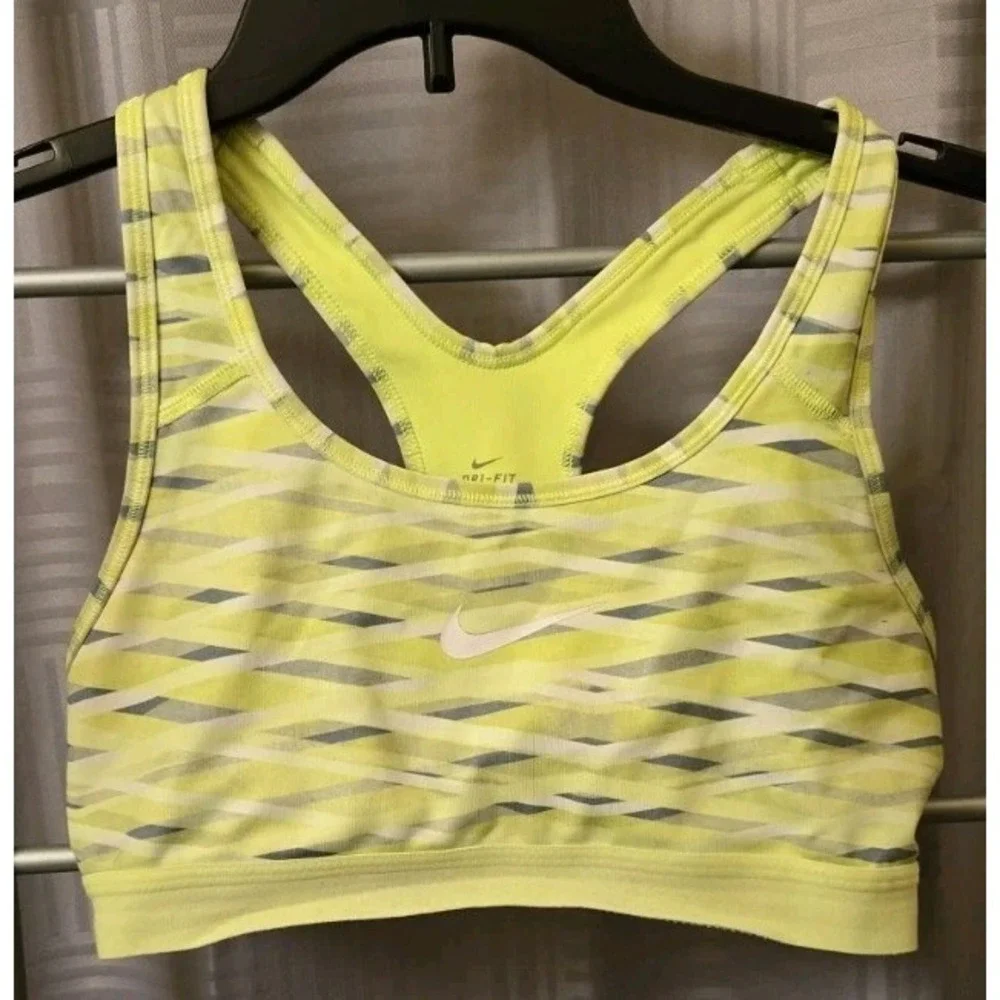 Lot of 3 Nike Dri-Fit Sports Bras -Small Neon Green, Gray Striped, Green Striped
