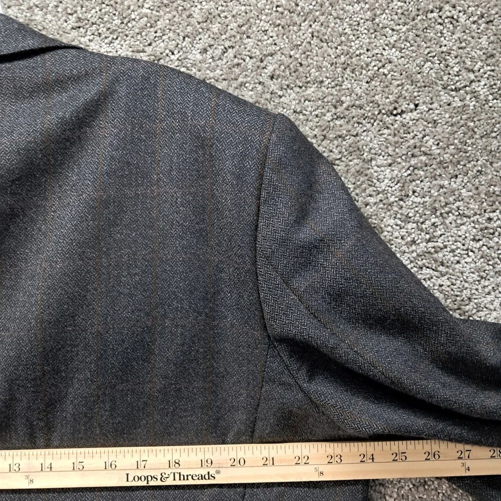Luxury 100% Lambswool Gray Herringbone‎ Windowpane Blazer Mens 42R Sport Coat