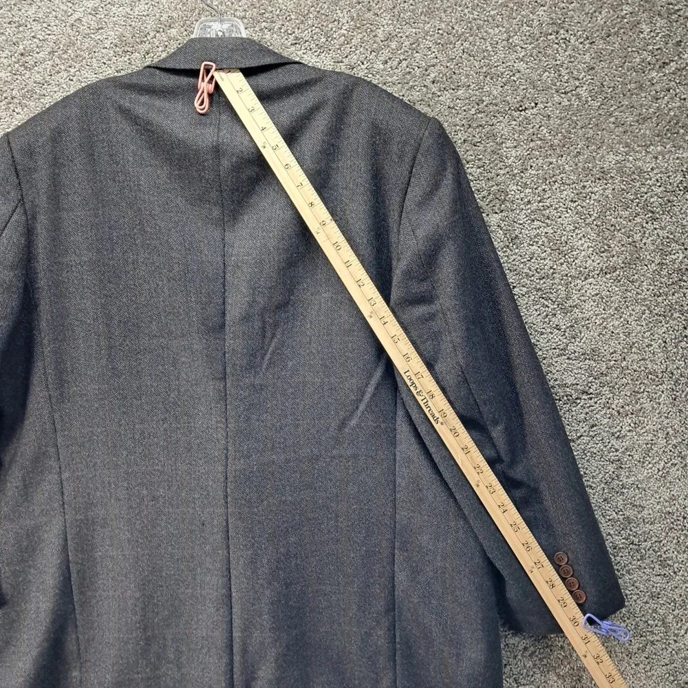 Luxury 100% Lambswool Gray Herringbone‎ Windowpane Blazer Mens 42R Sport Coat