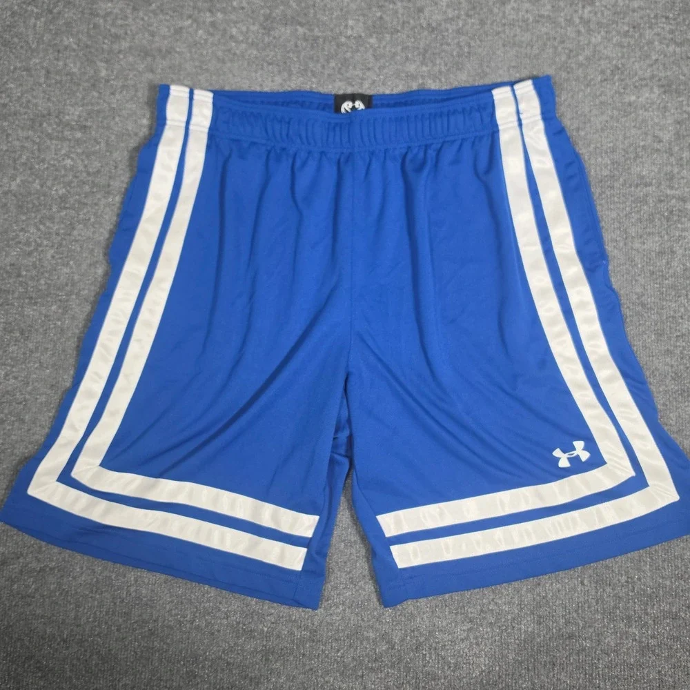 Under Armour Mens 2XL Blue HeatGear Basketball Shorts Loose Fit Striped Athletic