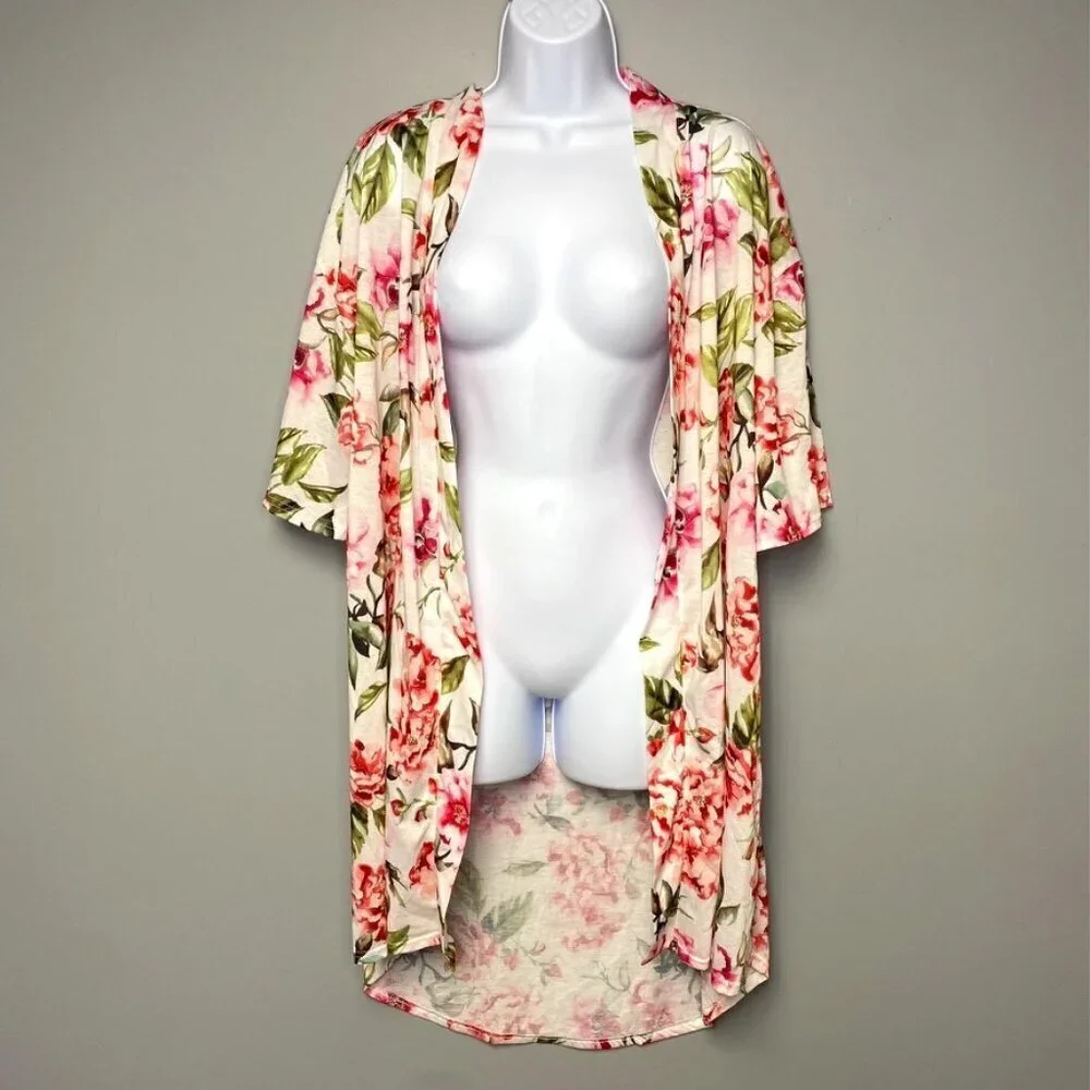 Show Me Your Mumu Womens Robe Size OS Brie White/Pink Floral (Missing‎ Belt)