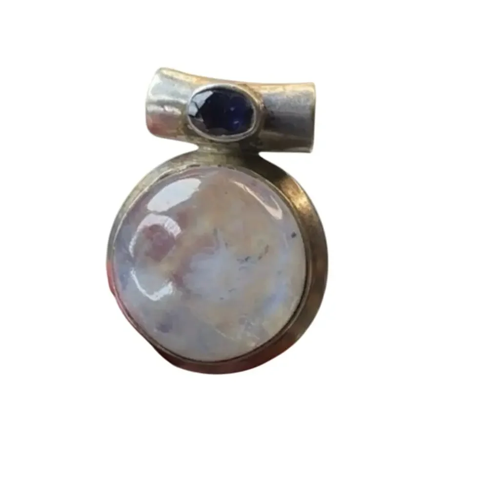 TJ Sterling Silver Moonstone Amethyst Bezel‎ Cabachon pendant Snake Necklace