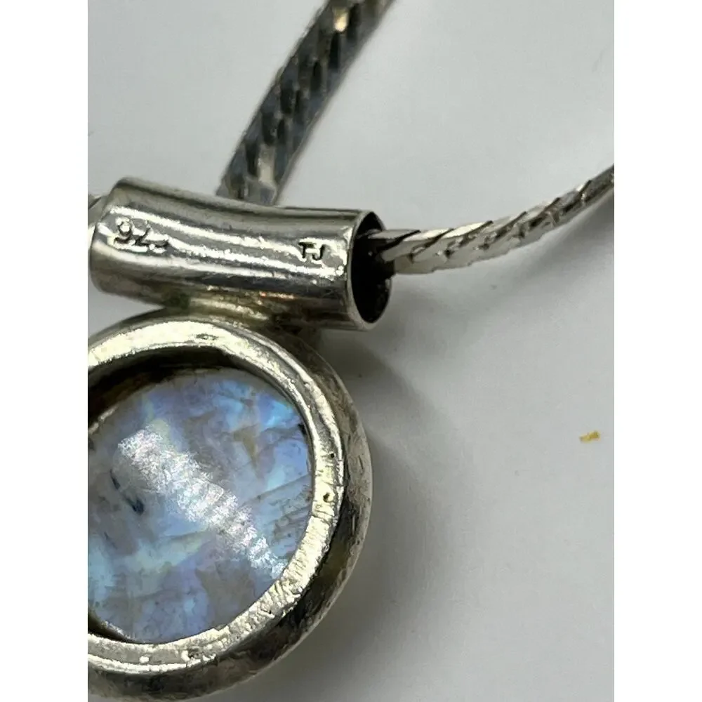 TJ Sterling Silver Moonstone Amethyst Bezel‎ Cabachon pendant Snake Necklace