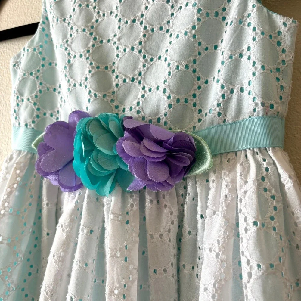 Sweet Heart Rose Girls 5 Blue White Eyelet Floral Ribbon Easter‎ Party Dress