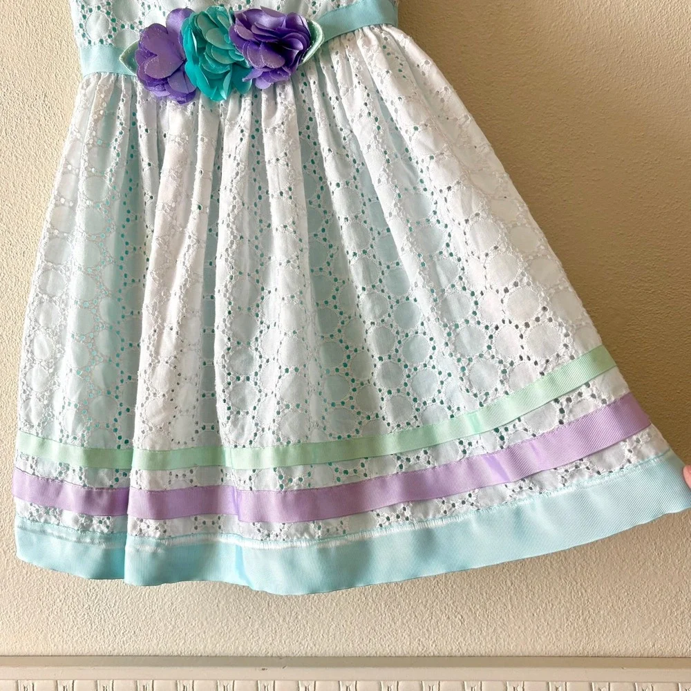Sweet Heart Rose Girls 5 Blue White Eyelet Floral Ribbon Easter‎ Party Dress