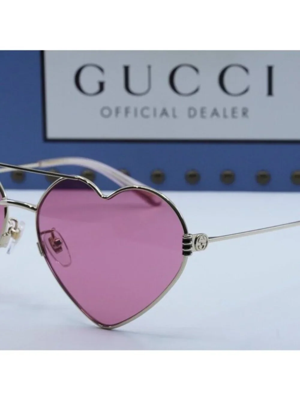 Gucci GG1283S 002 Geometric Sunglasses - Gold\Cyclamen