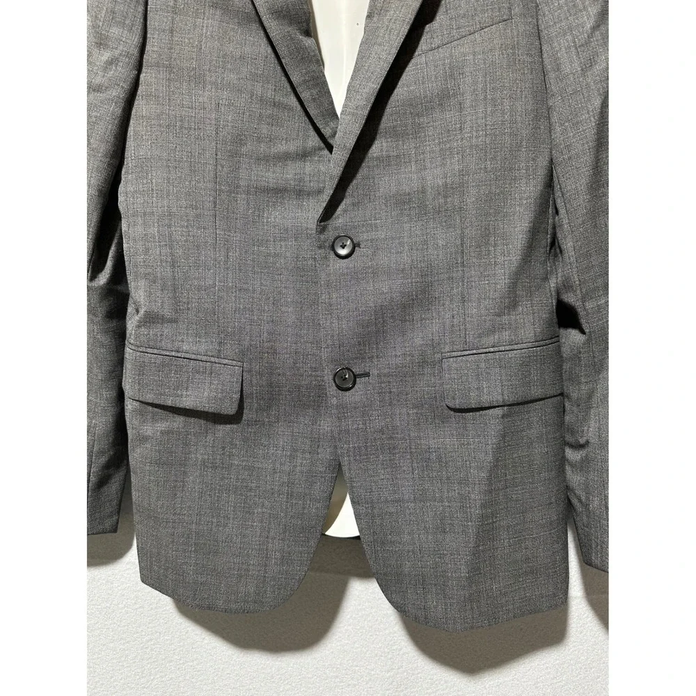 Theory Wellar Mens Blazer Jacket Charcoal MLT Plaid Wool Blend Size 38R New