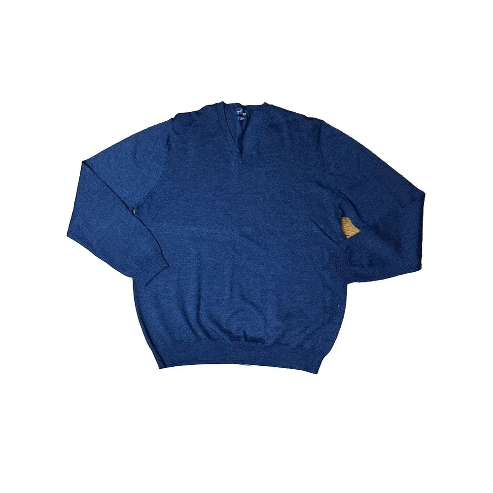 Brooks Brothers 346 Mens Size Large Blue 100%Merino Wool V Neck Pullover Sweater