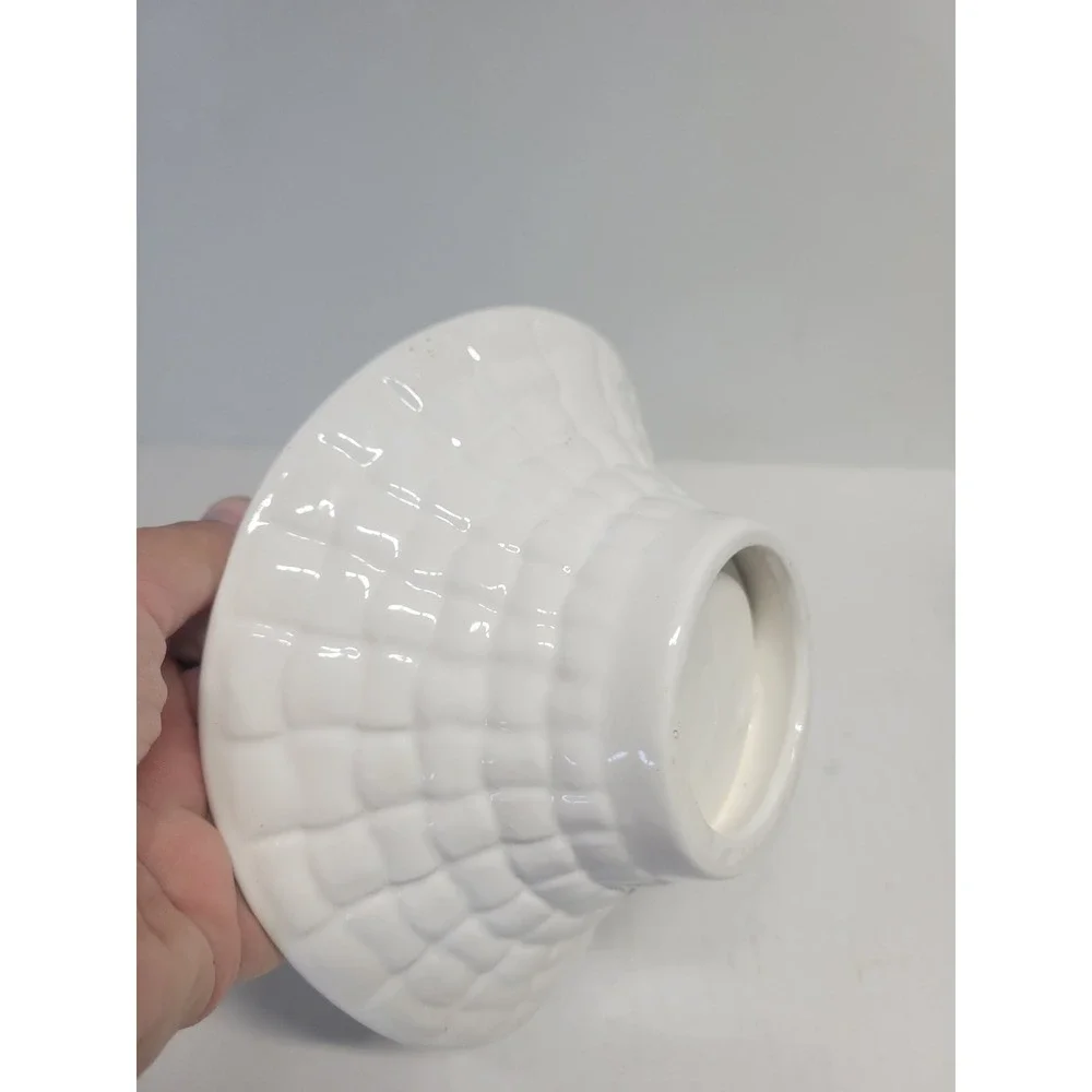 Vintage White Ceramic Woven Basket with Twisted Rope Handle Glossy Finish‎