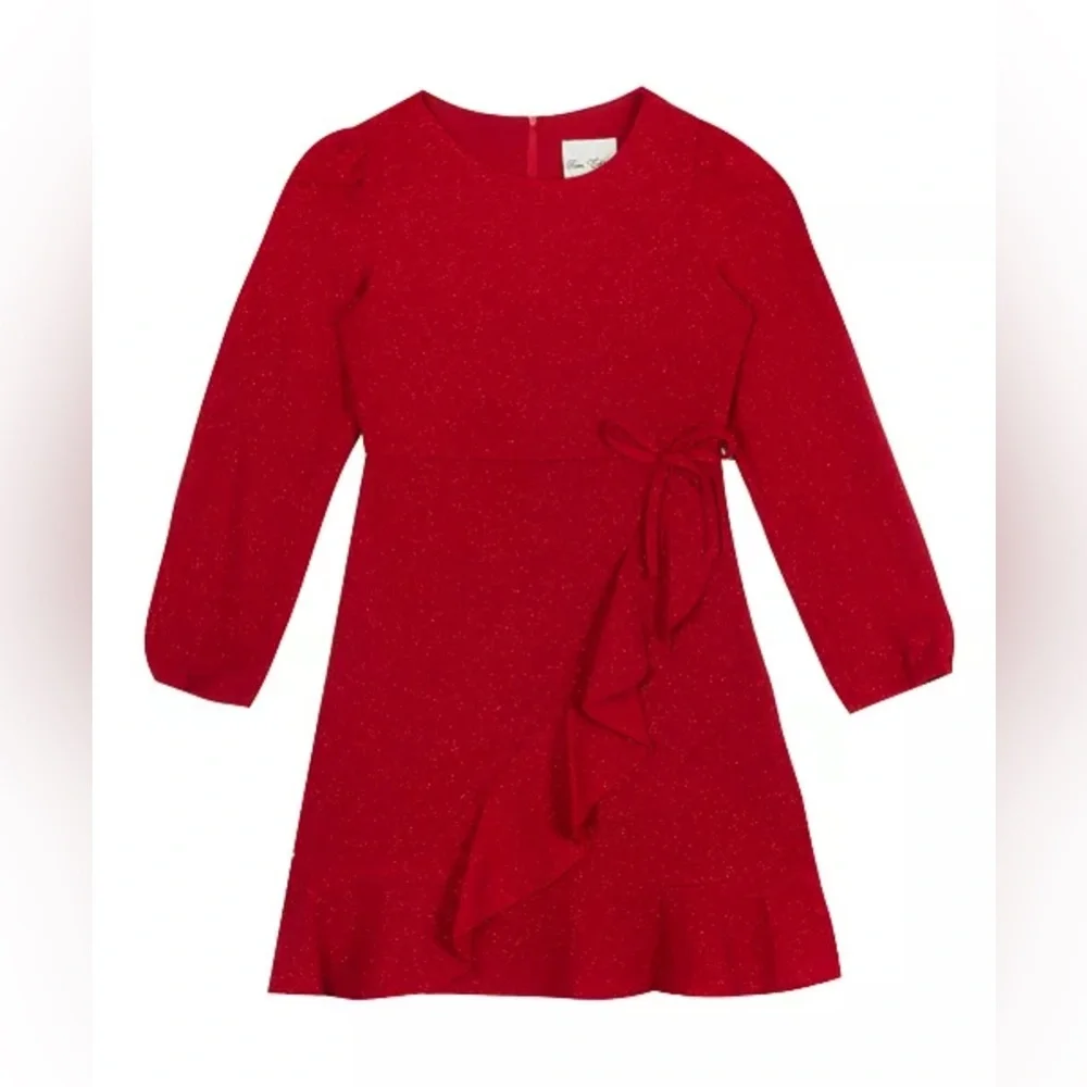 Rare Editions Big Girls Long Sleeve Glitter-Knit Ruffle Wrap Dress‎