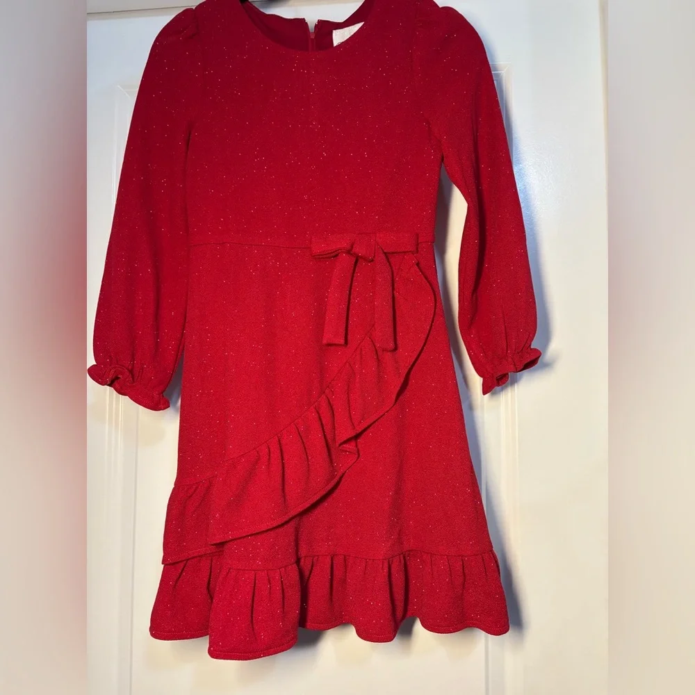 Rare Editions Big Girls Long Sleeve Glitter-Knit Ruffle Wrap Dress‎