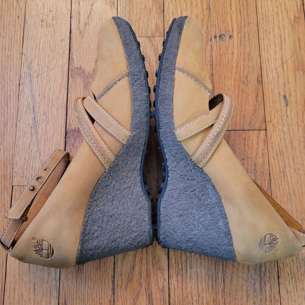 Timberland Leather‎ Mary Jane Shoes 7.5M Beige Wedge