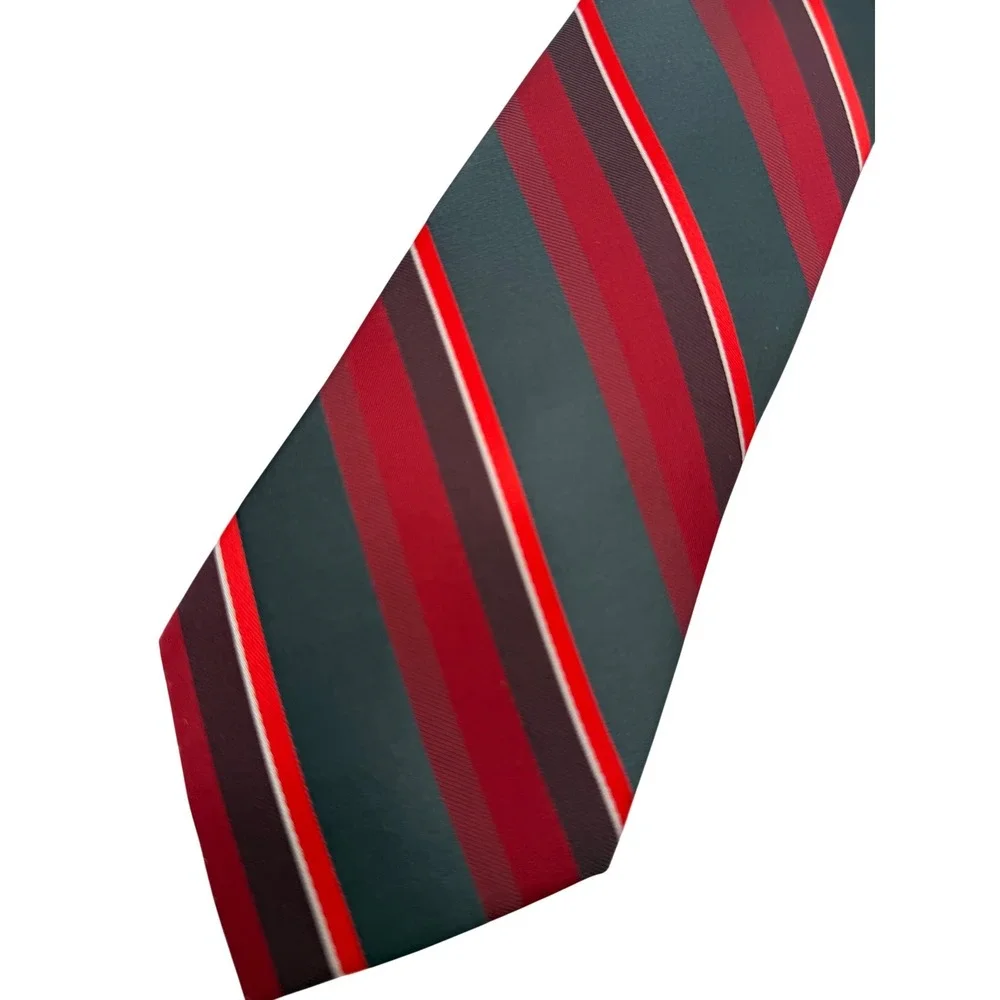 Apt.‎ 9 Mens Necktie Red Burgundy Grey Diagonal Striped Silk Blend with Tie Bar