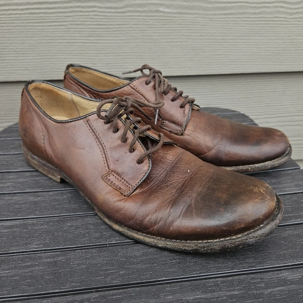 Frye Phillip Oxford 84570 Brown Leather Lace Up Plain Toe Oxfords Shoes Mens 10D