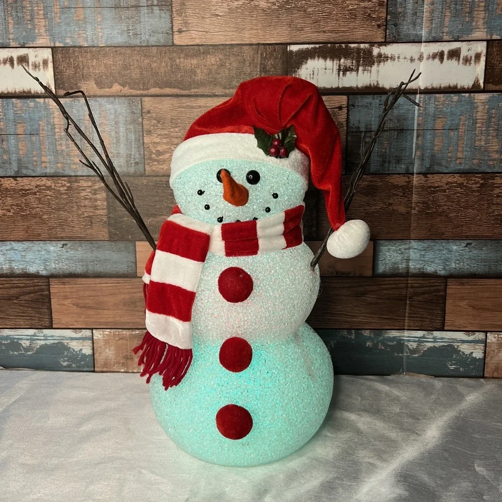 Vintage Large Melted Plastic Popcorn‎ Snowman Color Changing Light 16