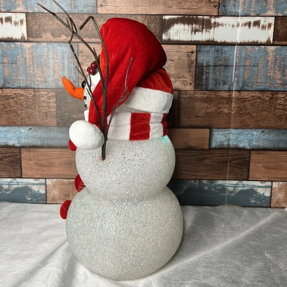 Vintage Large Melted Plastic Popcorn‎ Snowman Color Changing Light 16