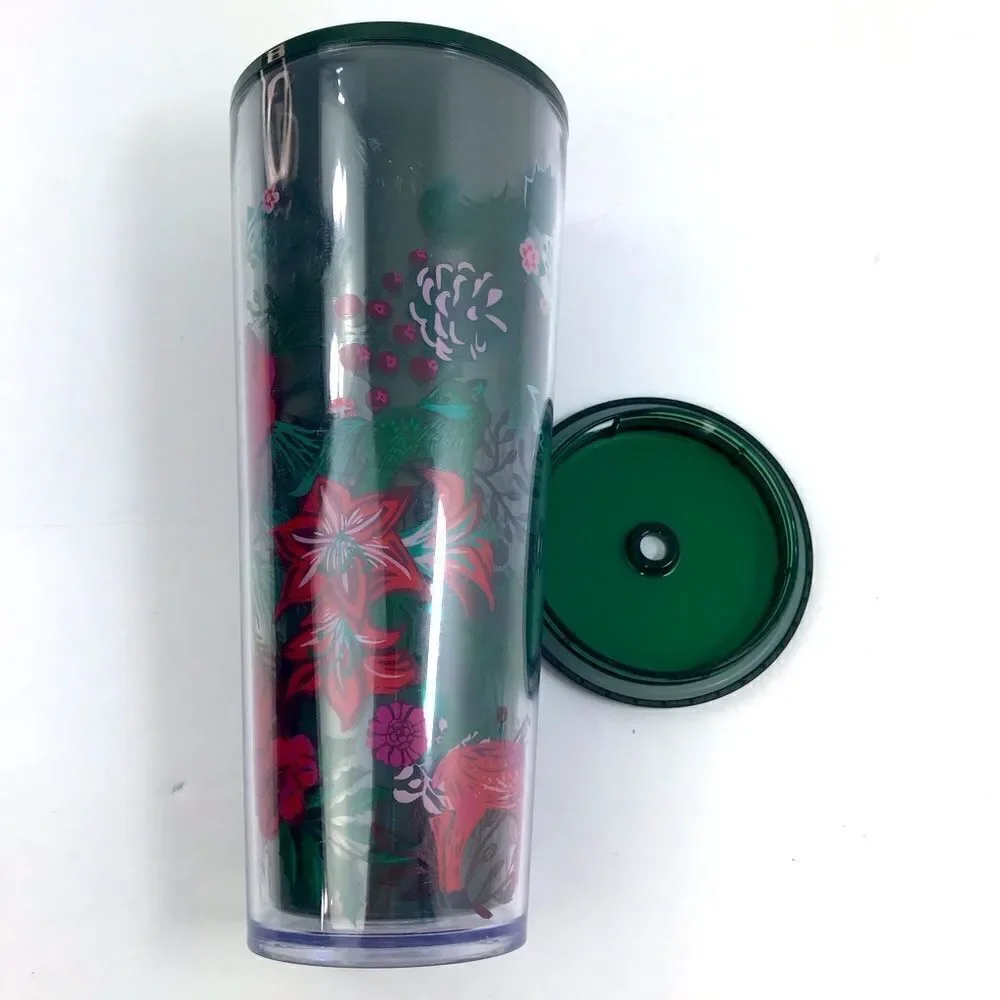 Starbucks Green Pink Floral Holiday Venti 24 oz. Cold Cup Tumbler Winter 2022