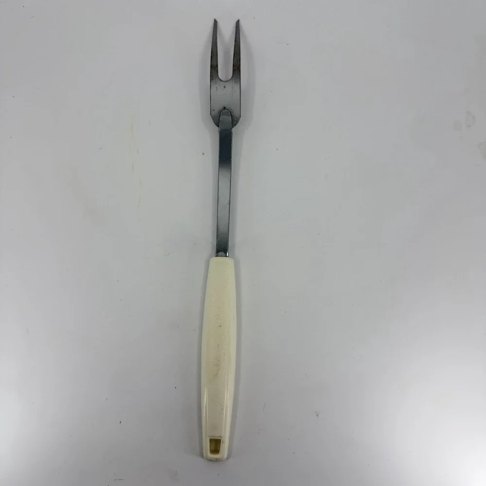 Ekco Chromium Plated Serving Fork‎ White Plastic Handle 70's Orange Insert MCM