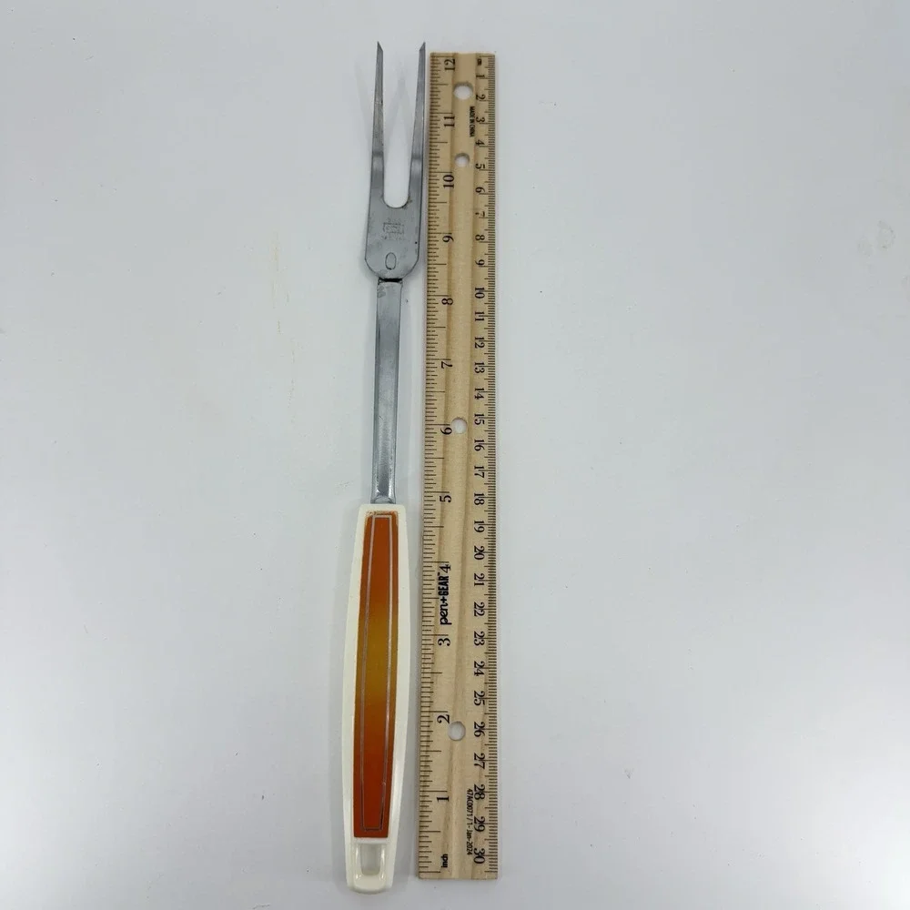 Ekco Chromium Plated Serving Fork‎ White Plastic Handle 70's Orange Insert MCM