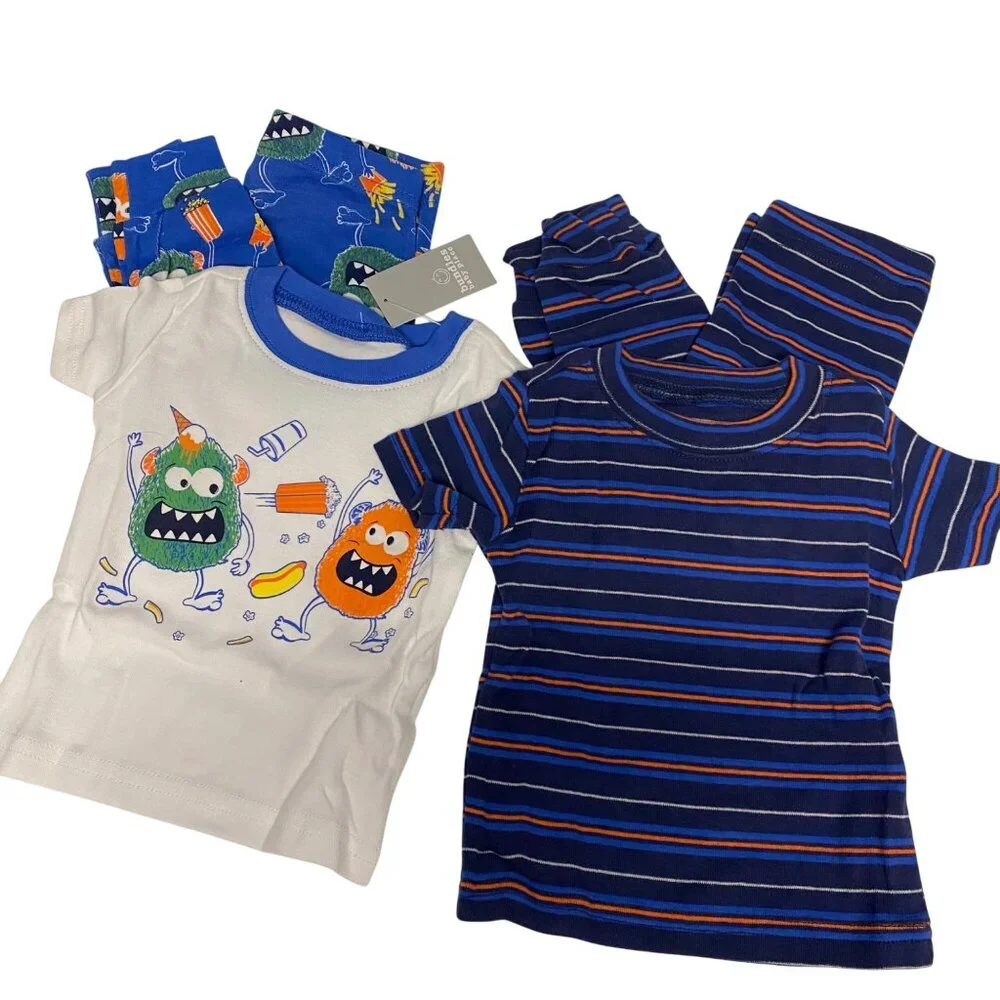 Toddler Boys 2-Pack Monster & Striped Pajama Set‎ Classic Blue 3-6 Months NWT