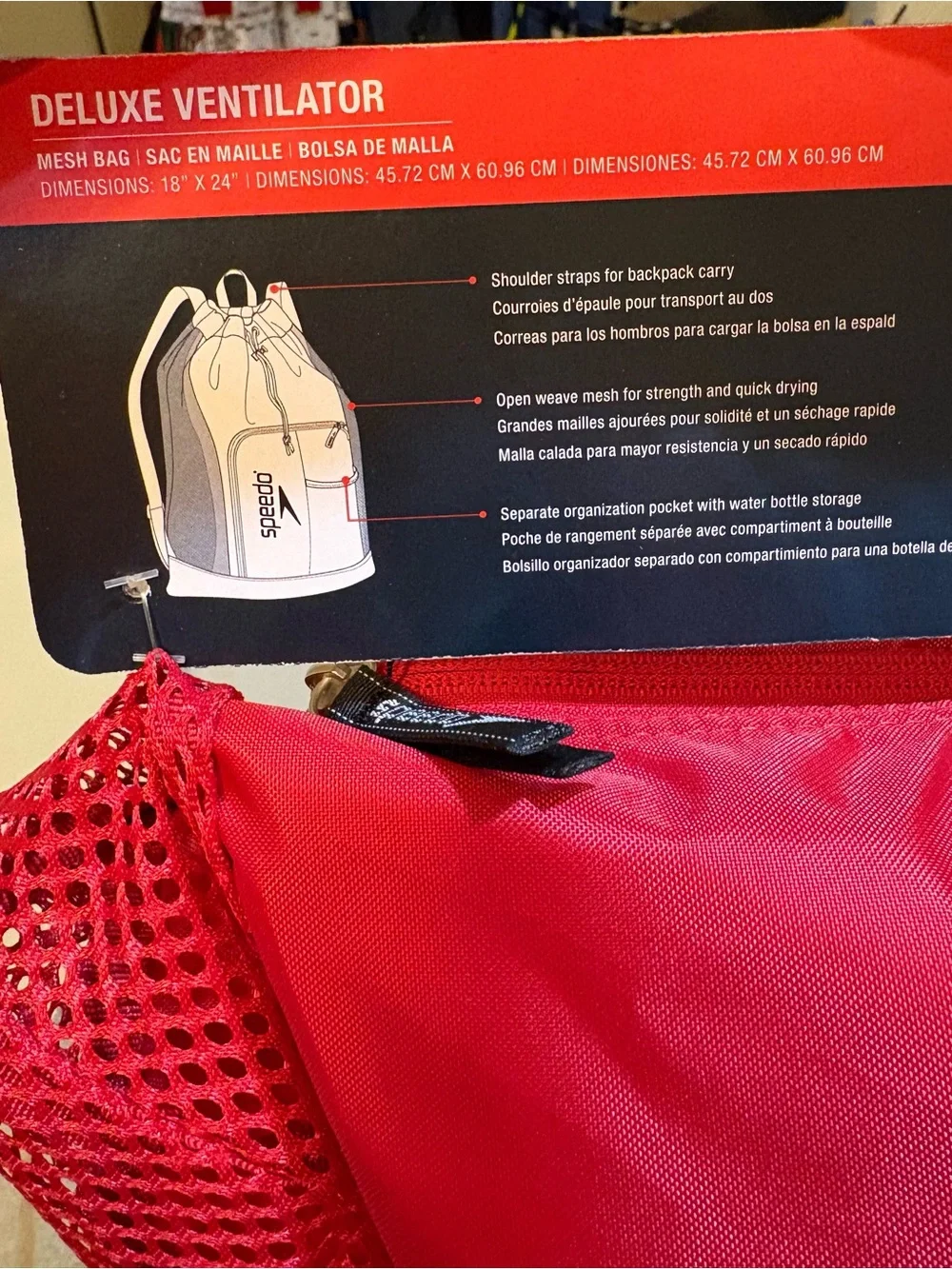 Speedo Red Mesh Drawstring Swim Backpack