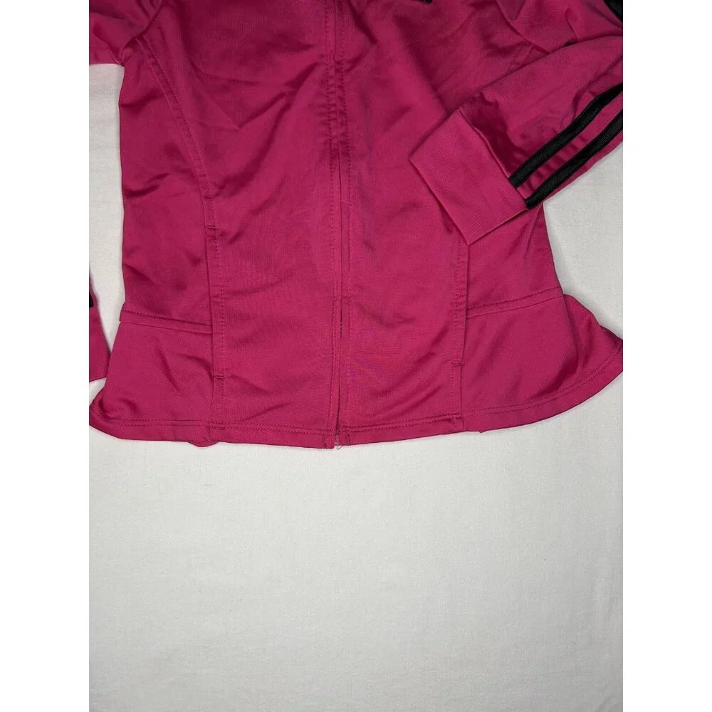 Adidas Jacket Girls‎ 5 Pink Black Zip Track Athletic Three Stripes Logo Peplum