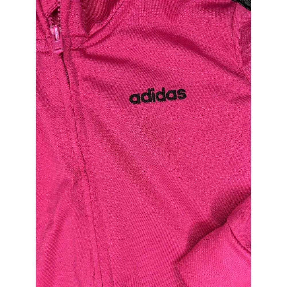 Adidas Jacket Girls‎ 5 Pink Black Zip Track Athletic Three Stripes Logo Peplum