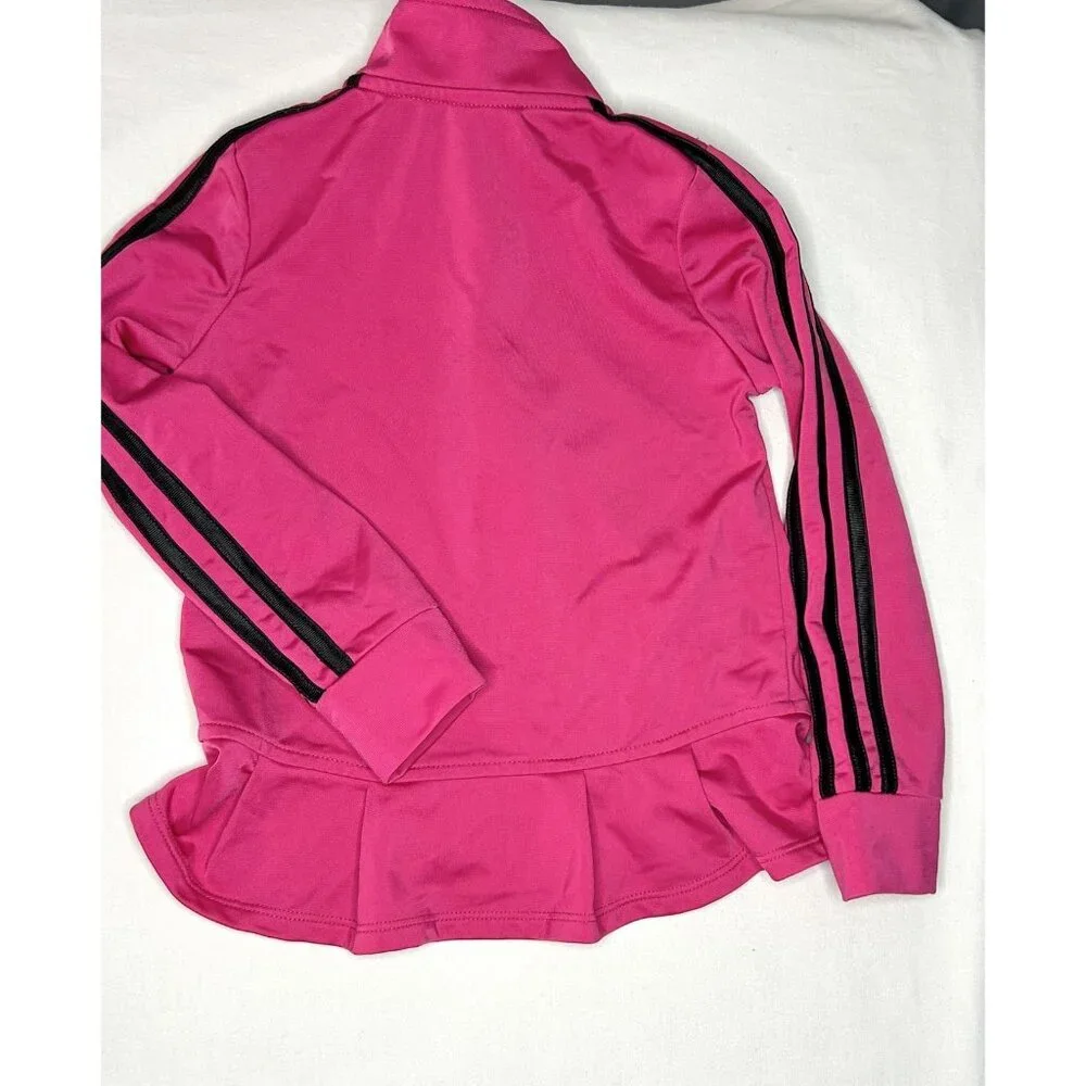 Adidas Jacket Girls‎ 5 Pink Black Zip Track Athletic Three Stripes Logo Peplum