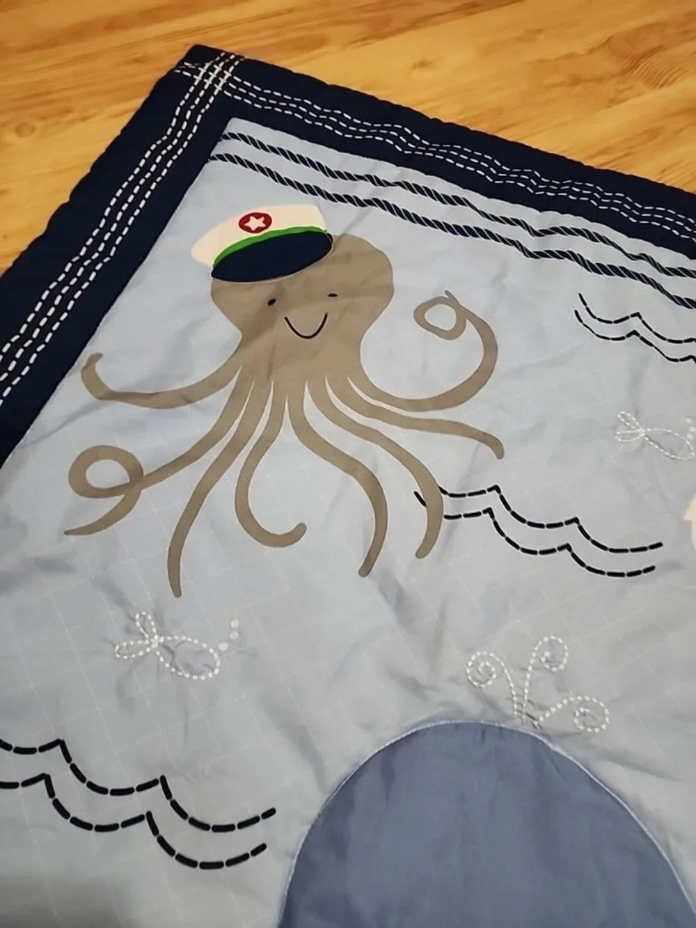 Nautical Baby Crib Blanket Quilt Blue Ocean Octopus Whale Sailboat Nursery Beach