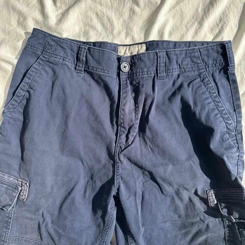 Navy Cargo Shorts Men's Size 34 Navy Ripstop‎ Pockets Baggy Loose Sun+stone