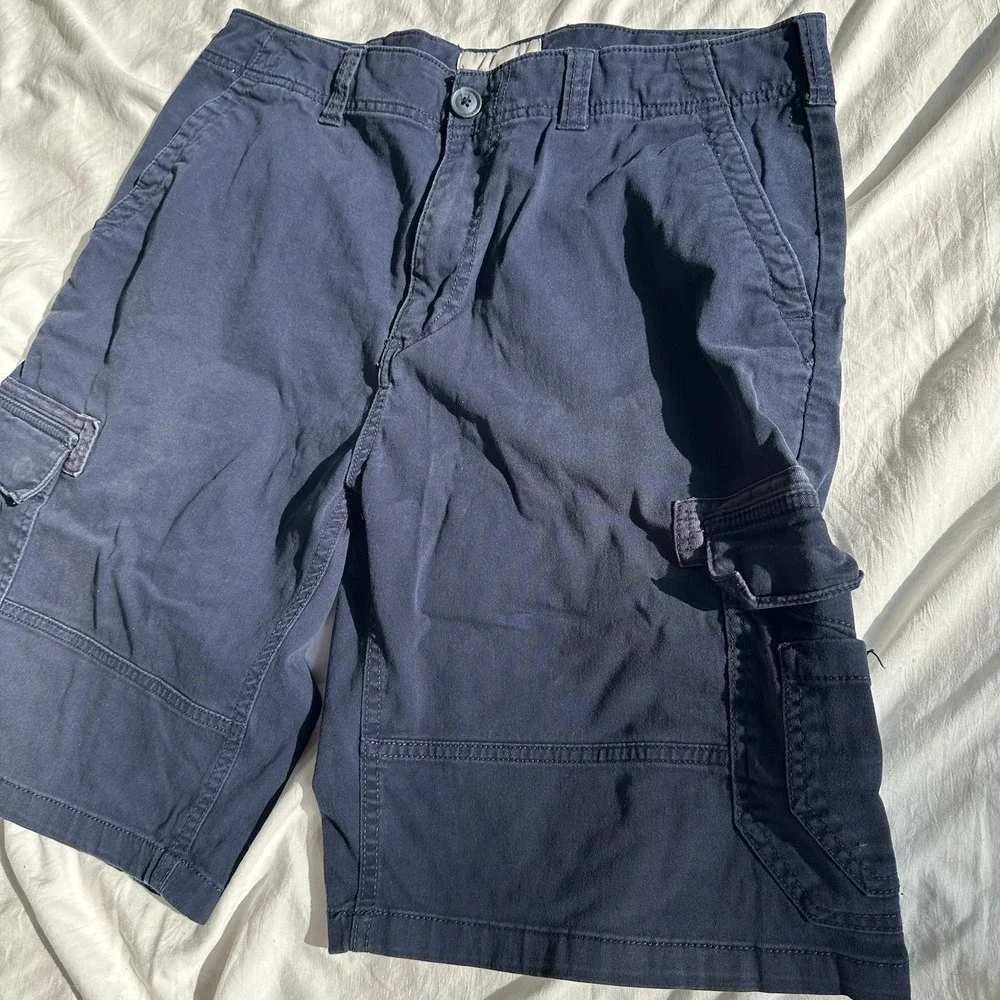 Navy Cargo Shorts Men's Size 34 Navy Ripstop‎ Pockets Baggy Loose Sun+stone