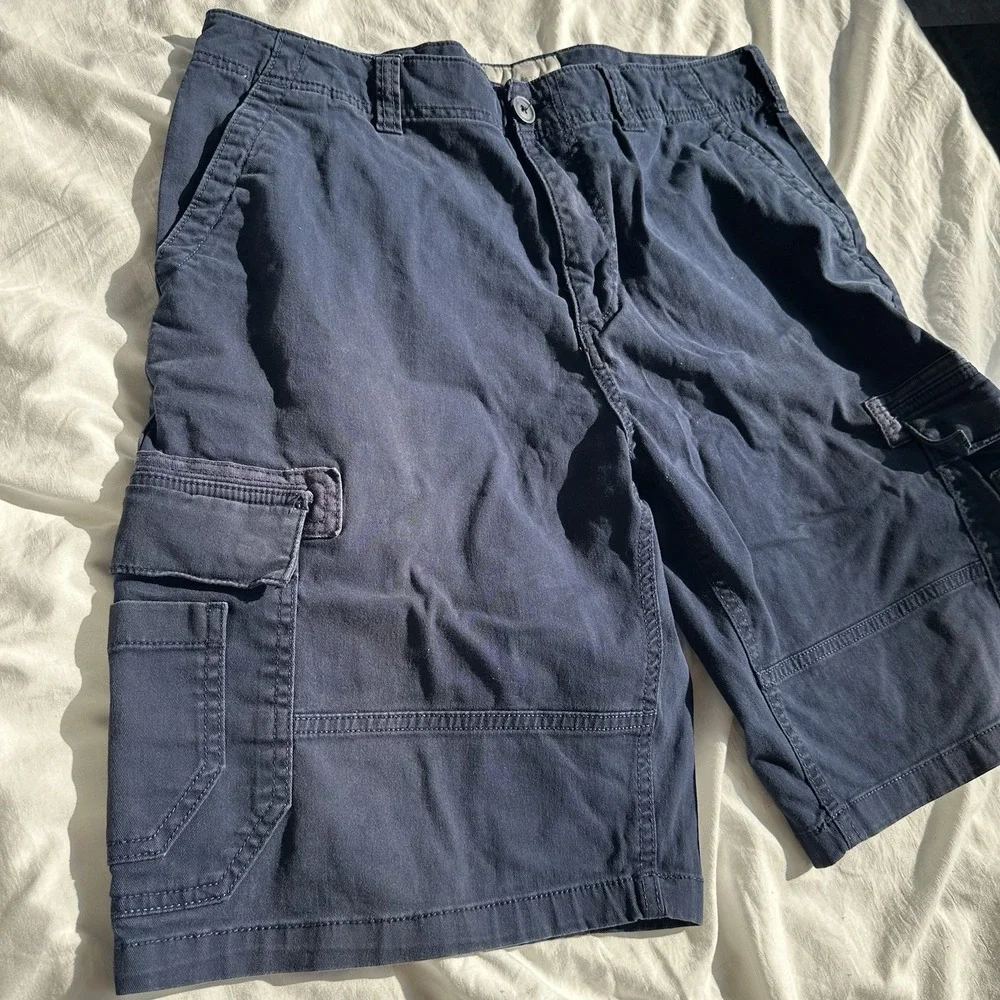Navy Cargo Shorts Men's Size 34 Navy Ripstop‎ Pockets Baggy Loose Sun+stone