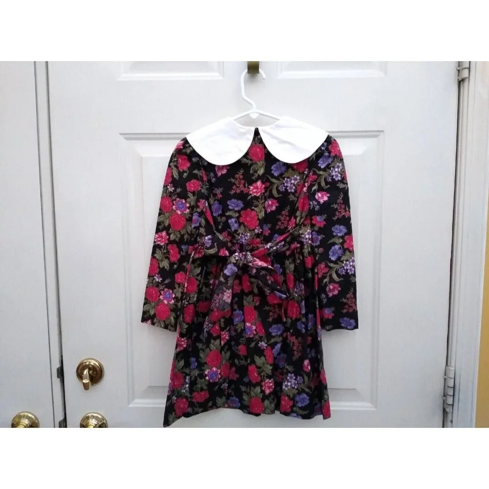 Vintage Girls Bonnie Jean Dress Black Floral Long Sleeve Lace Size‎ 6X