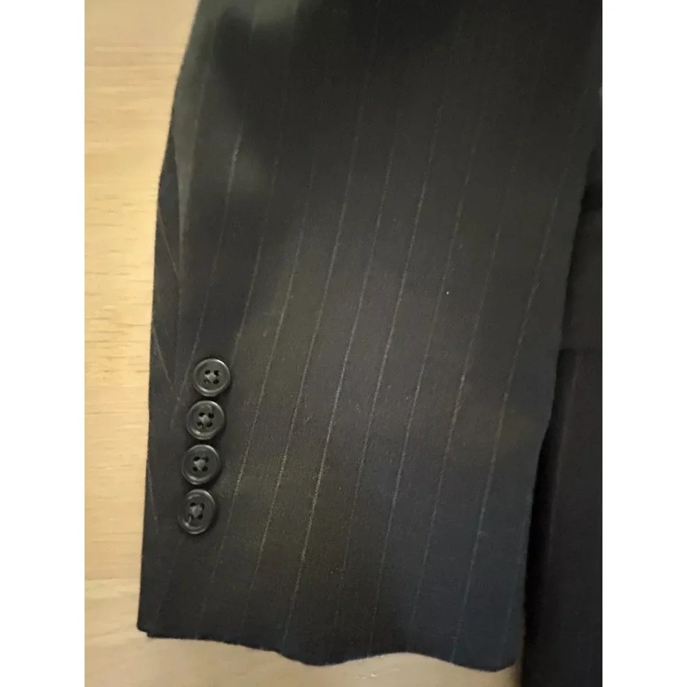 Men's Sport Coat 100% Wool 42S Black Charcoal Pinstripe Stafford