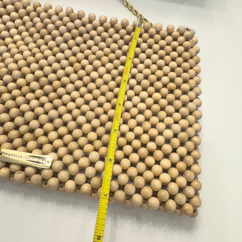 Loeffler Randall Beaded Clutch in Beige with Gold Chain