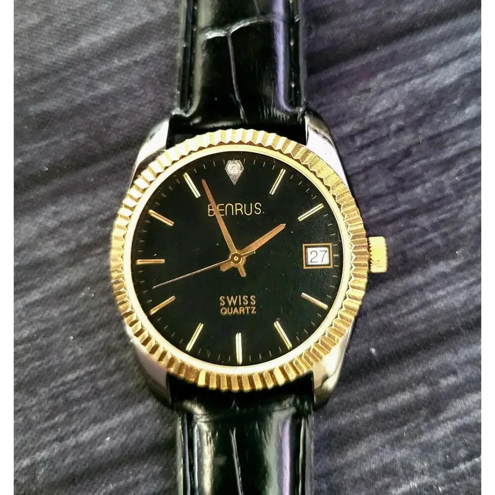 Rare Benrus Smoke Swiss Diamond President Watch Fluted Bezel‎