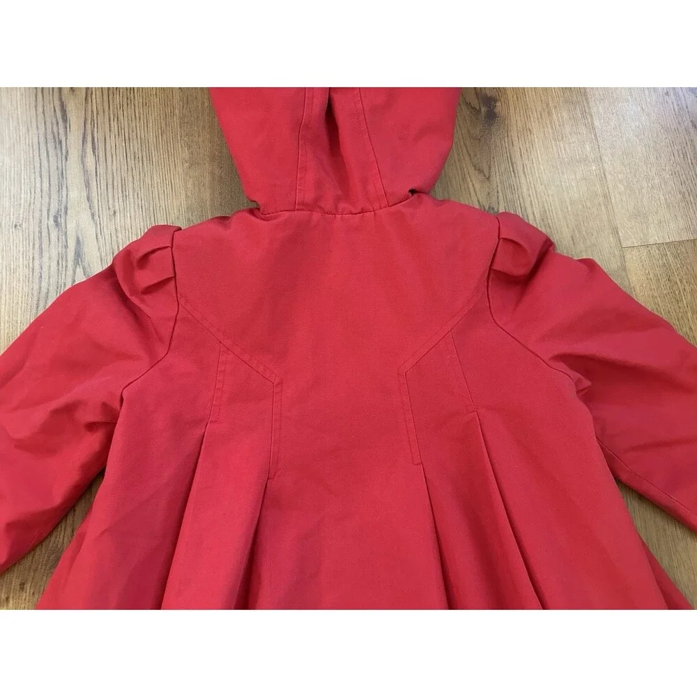 VTG 70s Rothschild Red Girls Coat (6X) Union Made ILGWU, Lined Hood Swing Coat‎
