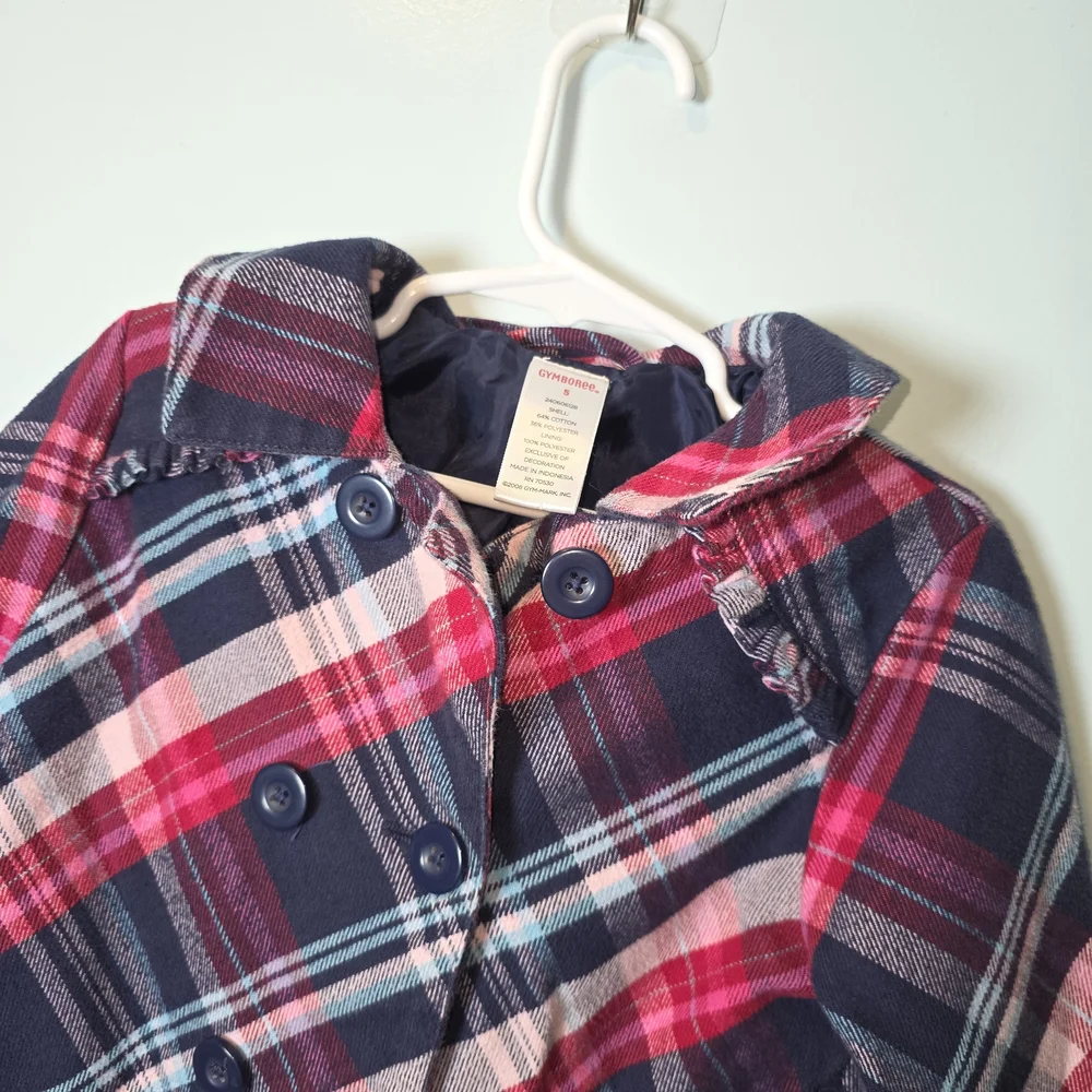 Gymboree Girls Red, Pink, Blue Plaid‎ Kids Pea Coat Size 5