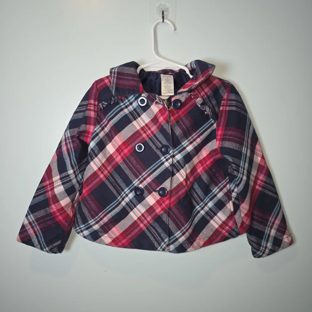 Gymboree Girls Red, Pink, Blue Plaid‎ Kids Pea Coat Size 5