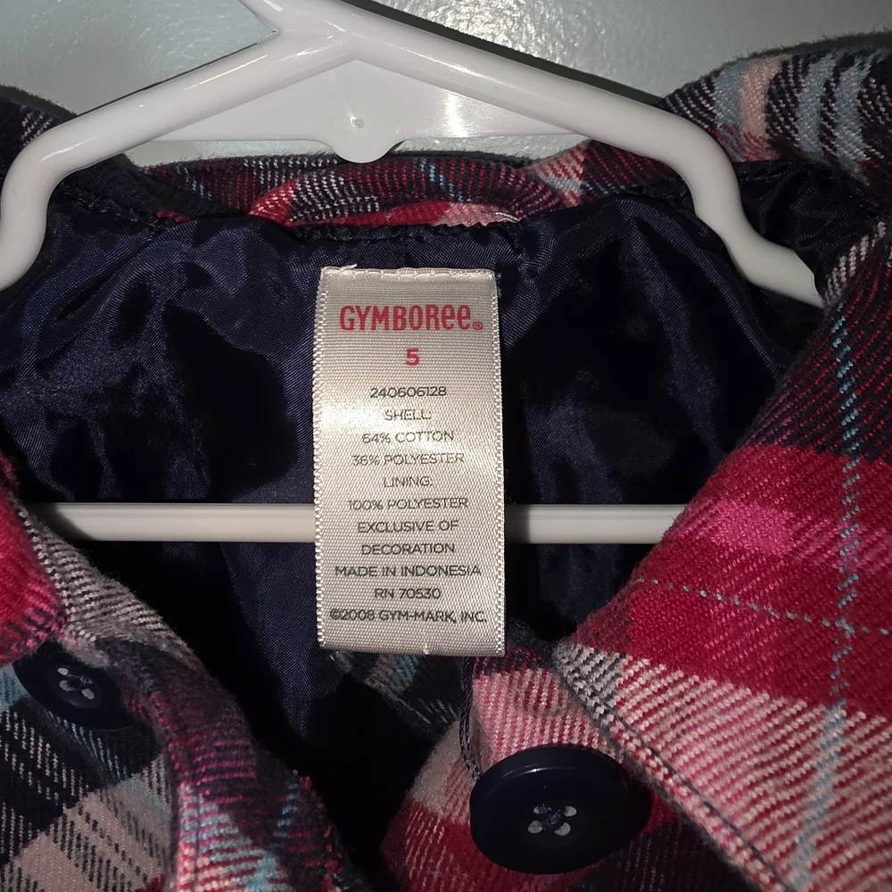 Gymboree Girls Red, Pink, Blue Plaid‎ Kids Pea Coat Size 5