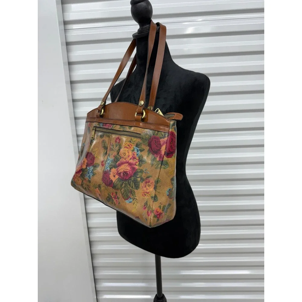 Patricia Nash Poppy Leather Tote Featuring Vtg Victorian Garden Floral Print