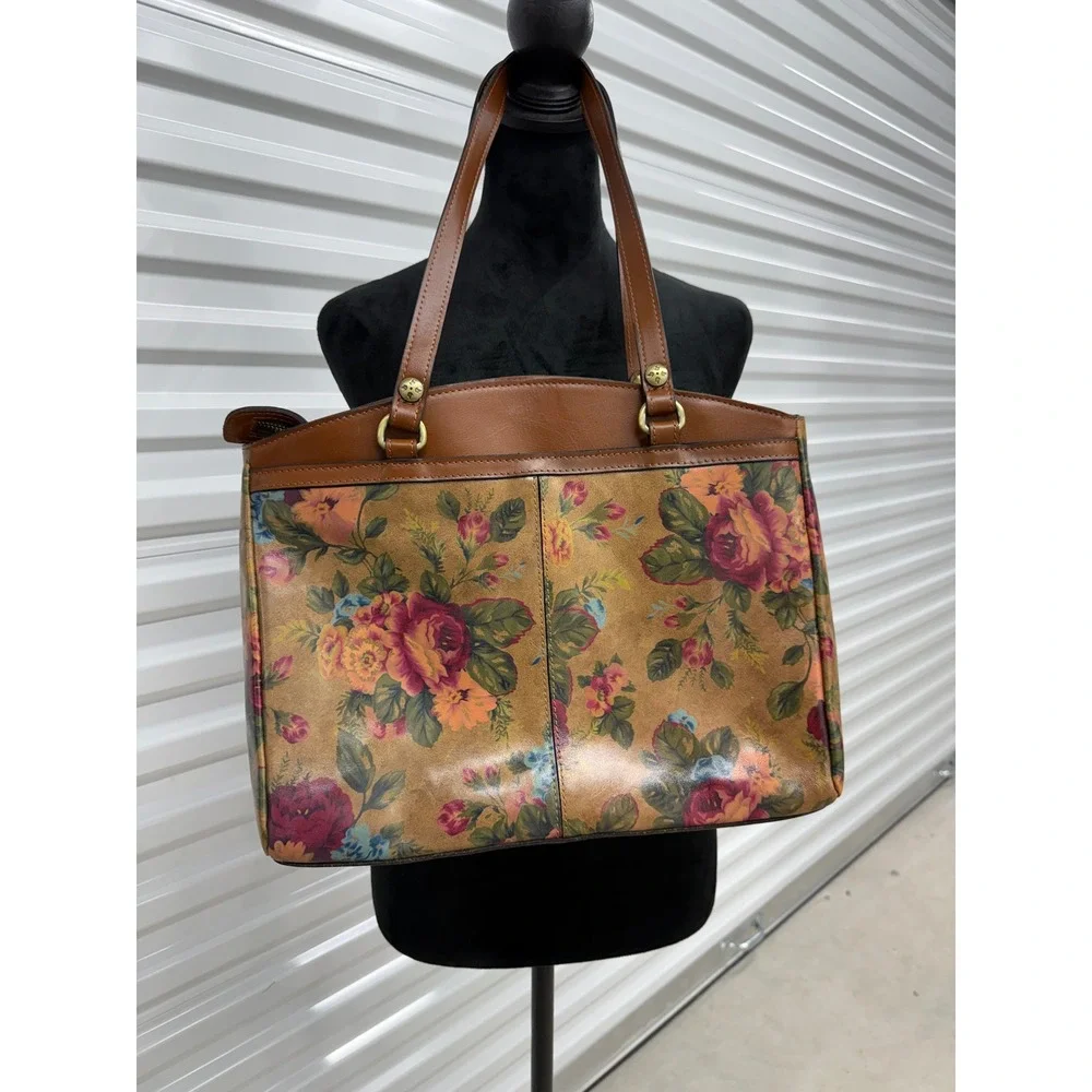 Patricia Nash Poppy Leather Tote Featuring Vtg Victorian Garden Floral Print