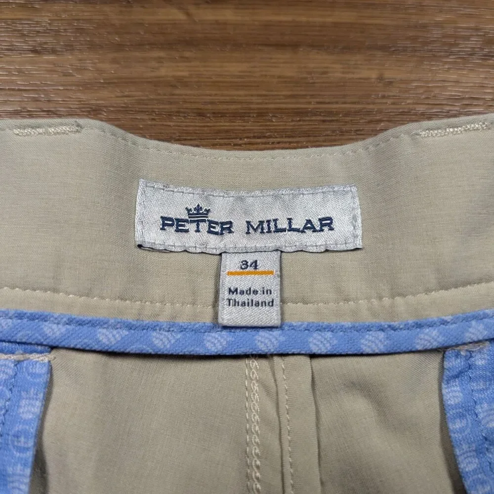 Peter Millar Shackelford Shorts Mens 34 Beige Performance Golf Hybrid Stretch