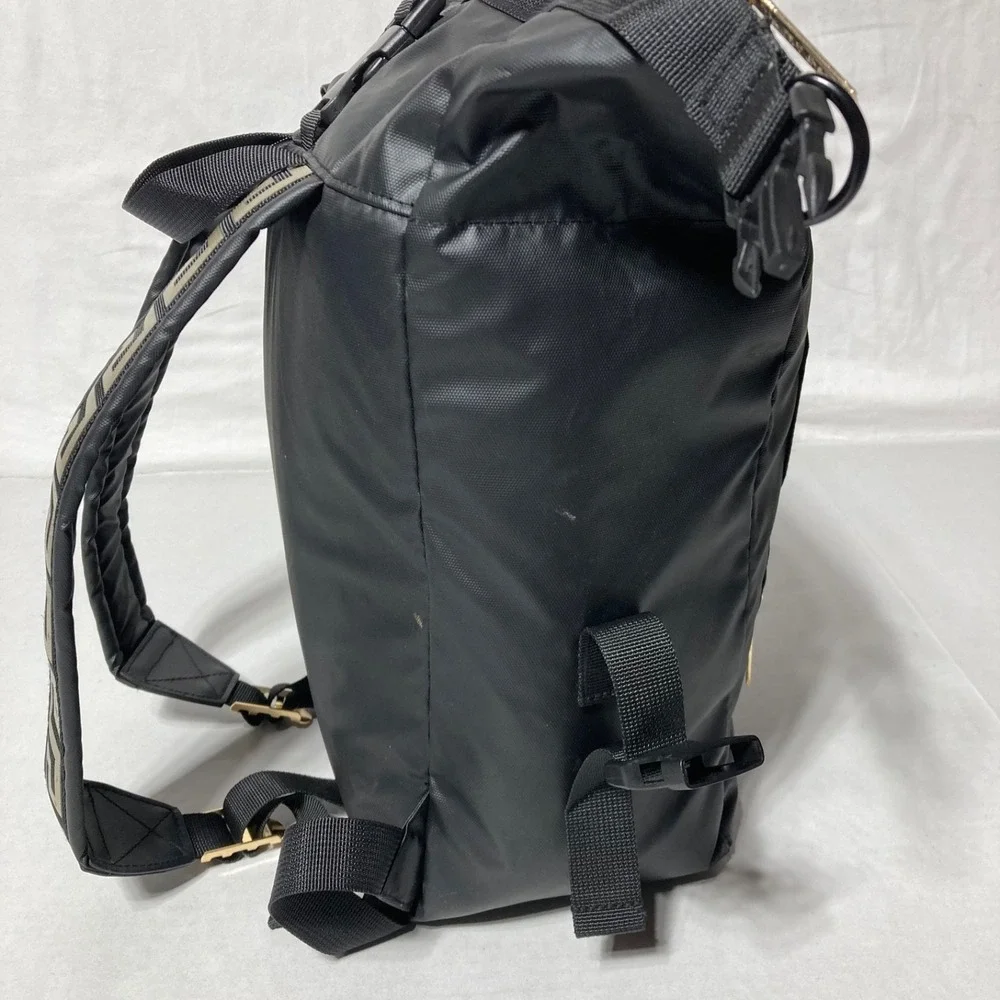 Versace Parfums Black Backpack Tote Bag Gold Greek Key Straps‎