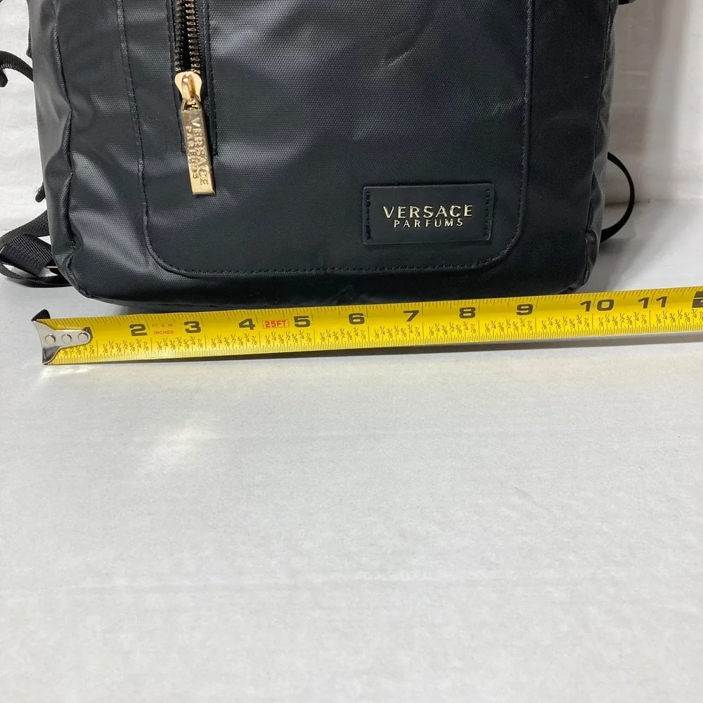 Versace Parfums Black Backpack Tote Bag Gold Greek Key Straps‎