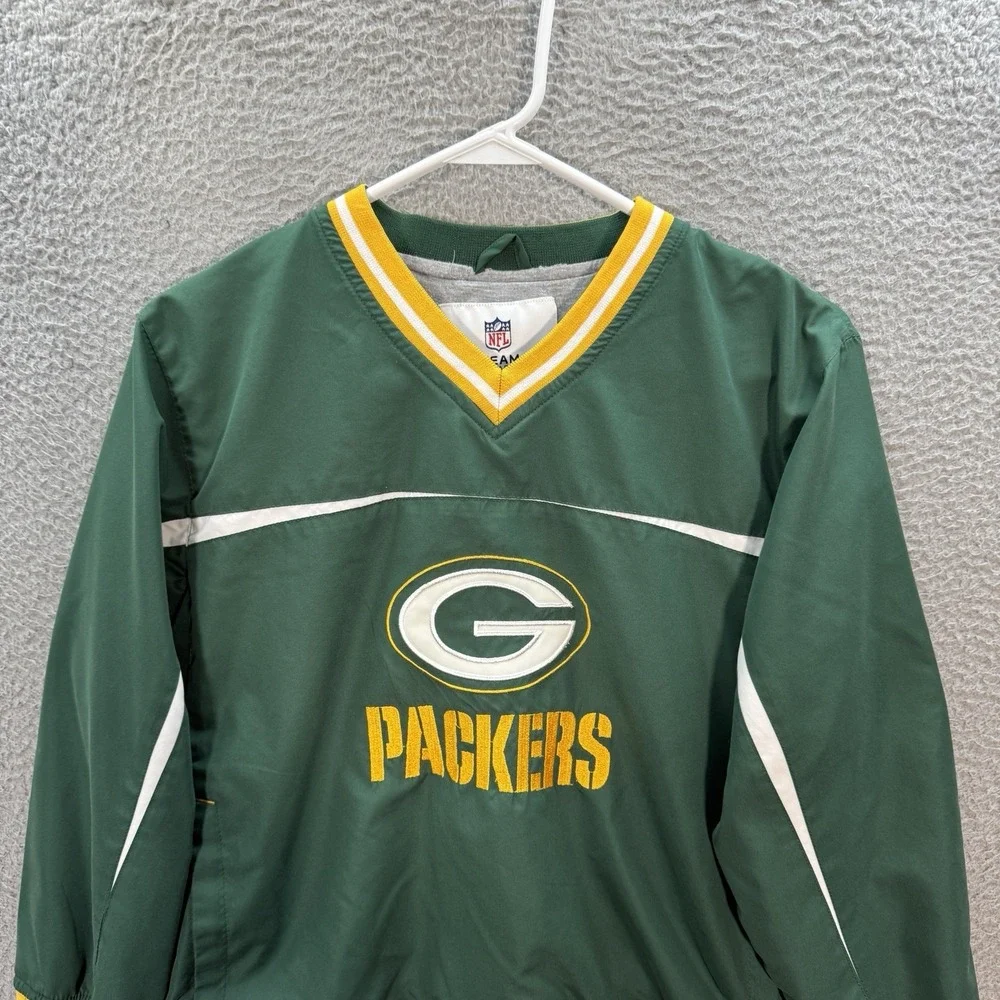 Vintage Green Bay Packers Jacket Boys Youth Large Green Windbreaker Football Y2K