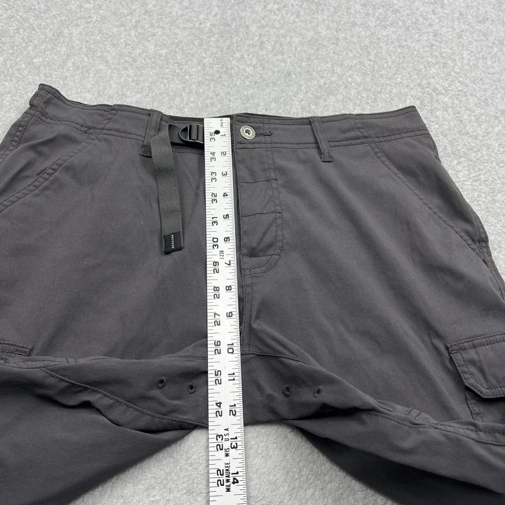 prAna Zogger Pants Mens 34x30 Gray Nylon Cargo Stretch Belted Hiking Jogger