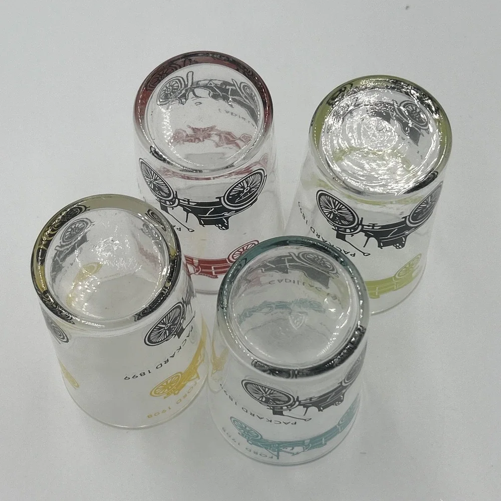 Federal Glass MCM Antique Automobile Glasses Ford Maxwell Cadillac Packard Set 4