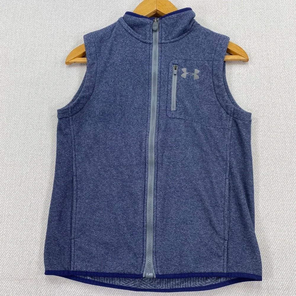 Under Armour Full Zip Vest Kids Youth Large Blue Heathered HeatGear 1259700